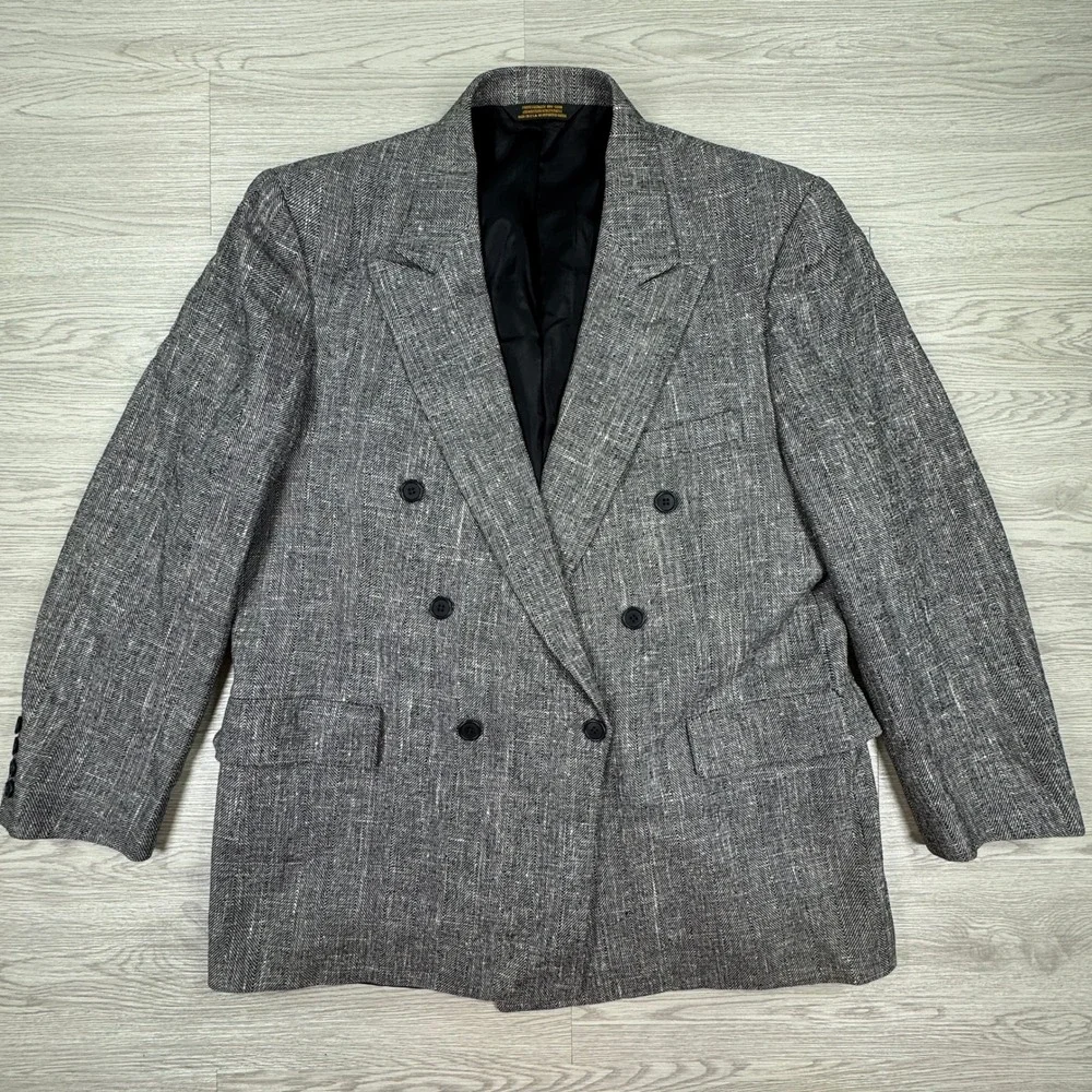 Strathmore Anderson Little Mens Blazer 44 Short Silk Double Breasted Herringbone